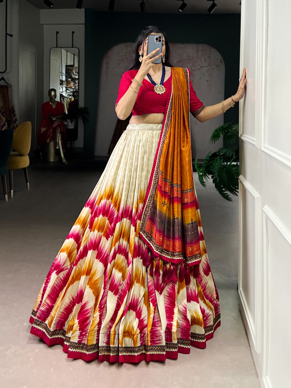 Lehenga in tie-dye prints
