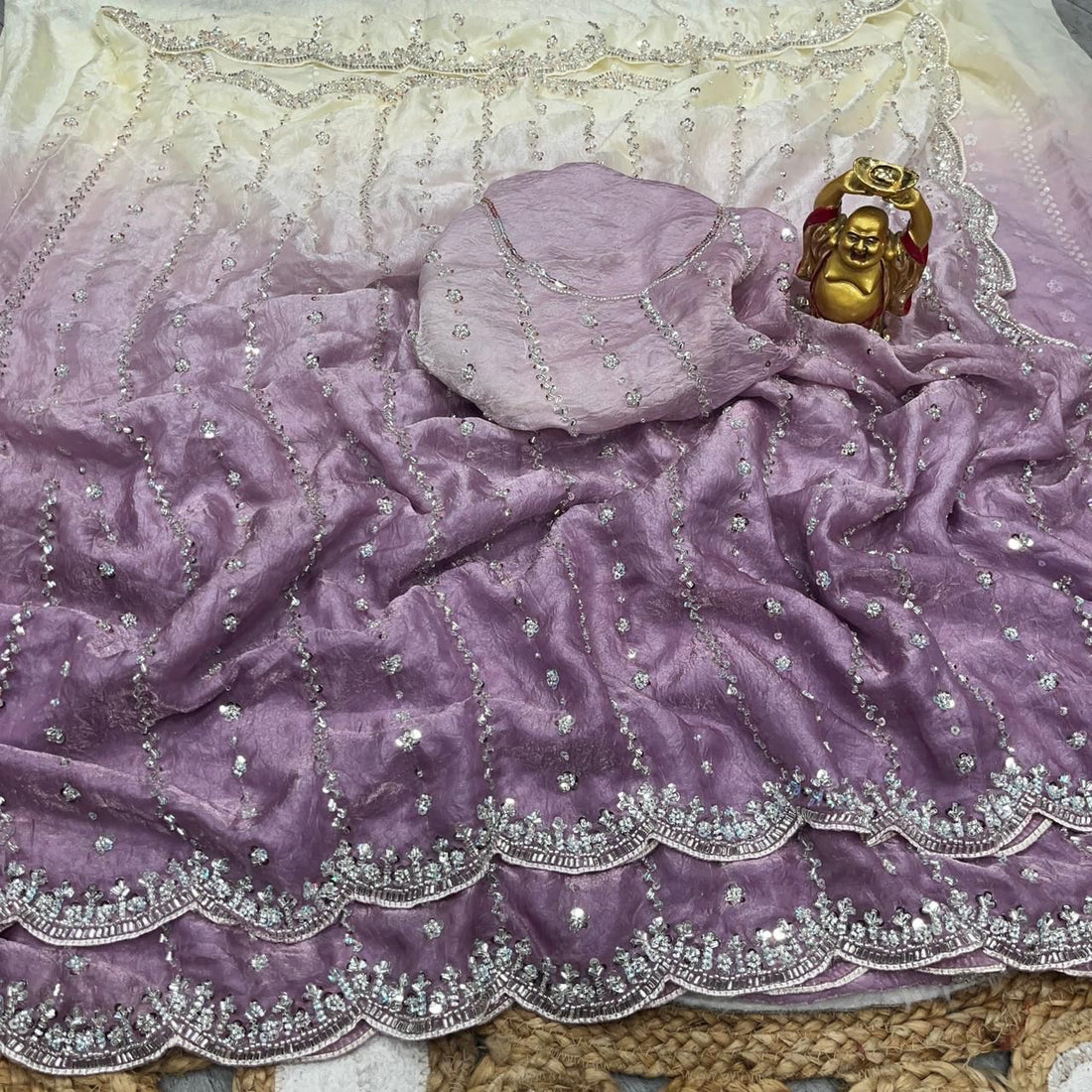 space silk dual shade saree with hand work