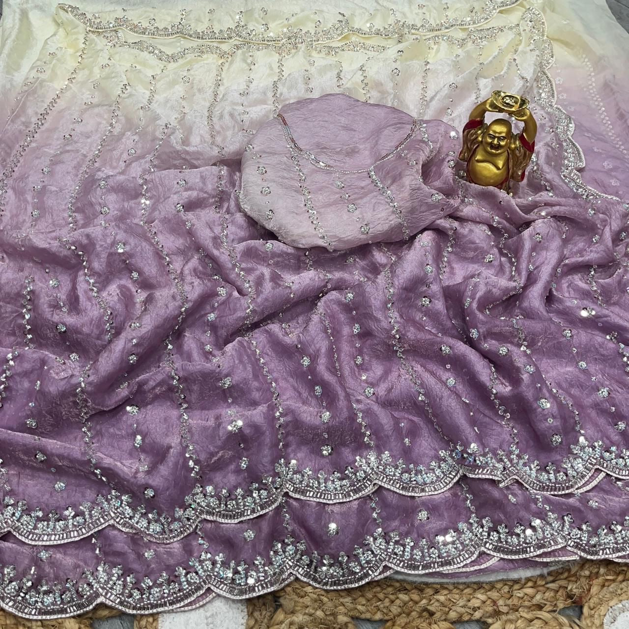 space silk dual shade saree with hand work