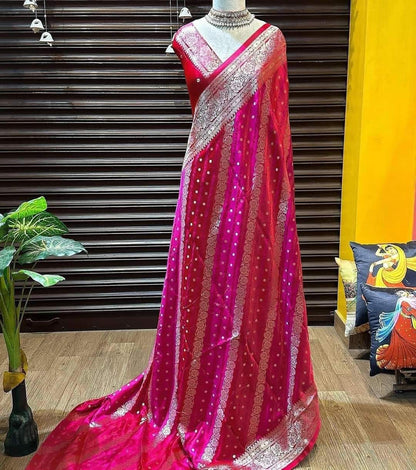Pink Red Banarasi leheriya Style