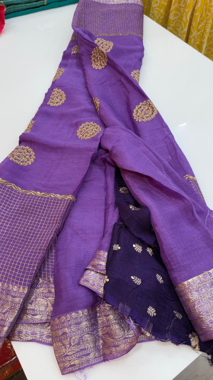 Pure Banarasi chiffon sarees with zari thread embroidery