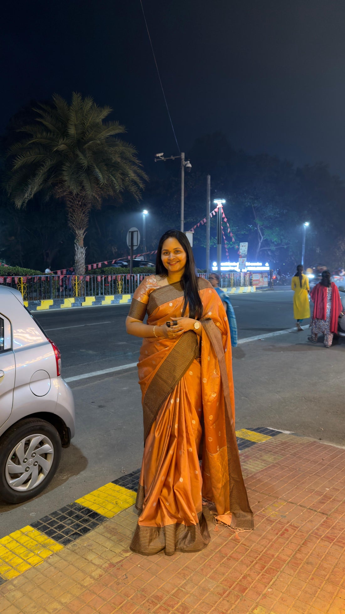 Banarasi saree with zari stripes and congrats lines border