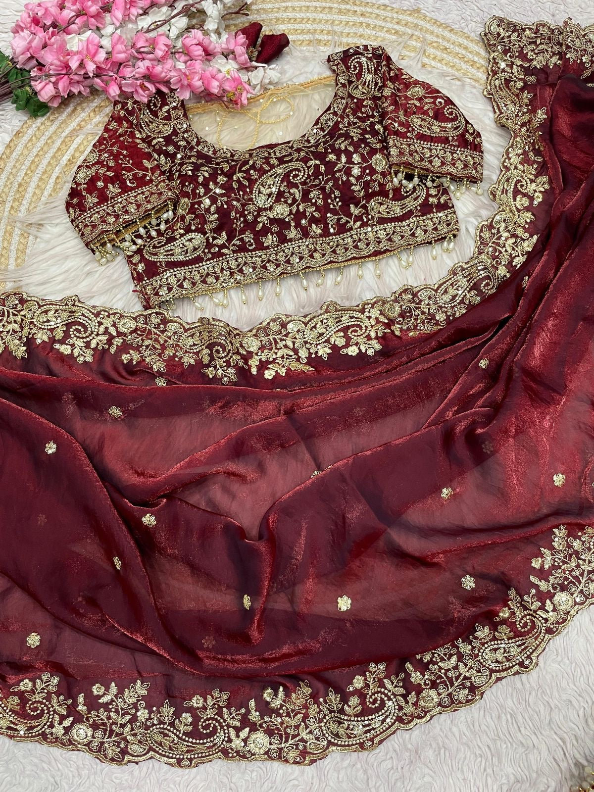 Fendy sattin with heavy work