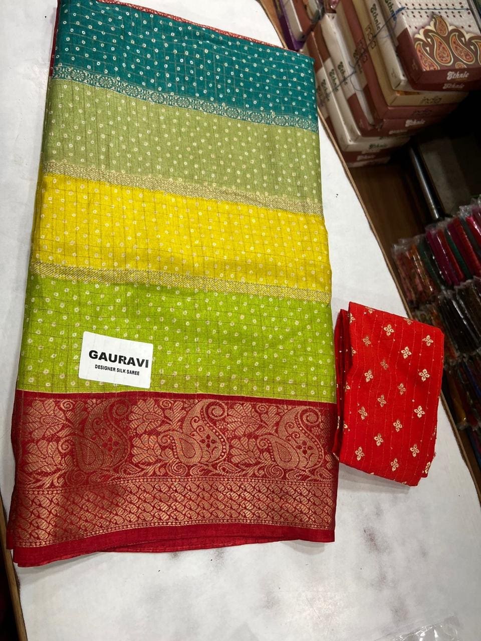 Multiple colour Dola silk saree