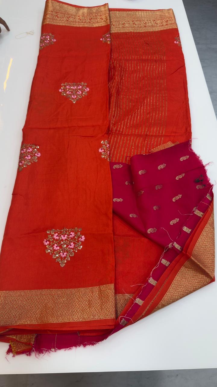 Banarasi matka crepe silk sarees with embroidery work