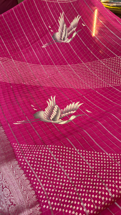 Premium quality light weight chinon sarees with silver zari lines