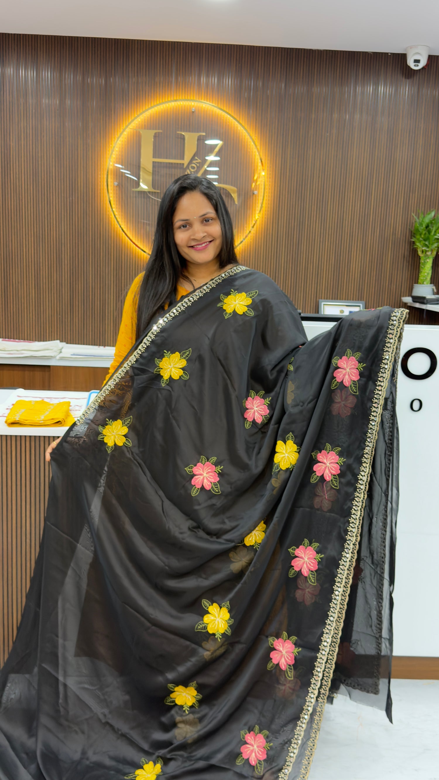Black light weight chiffon saree