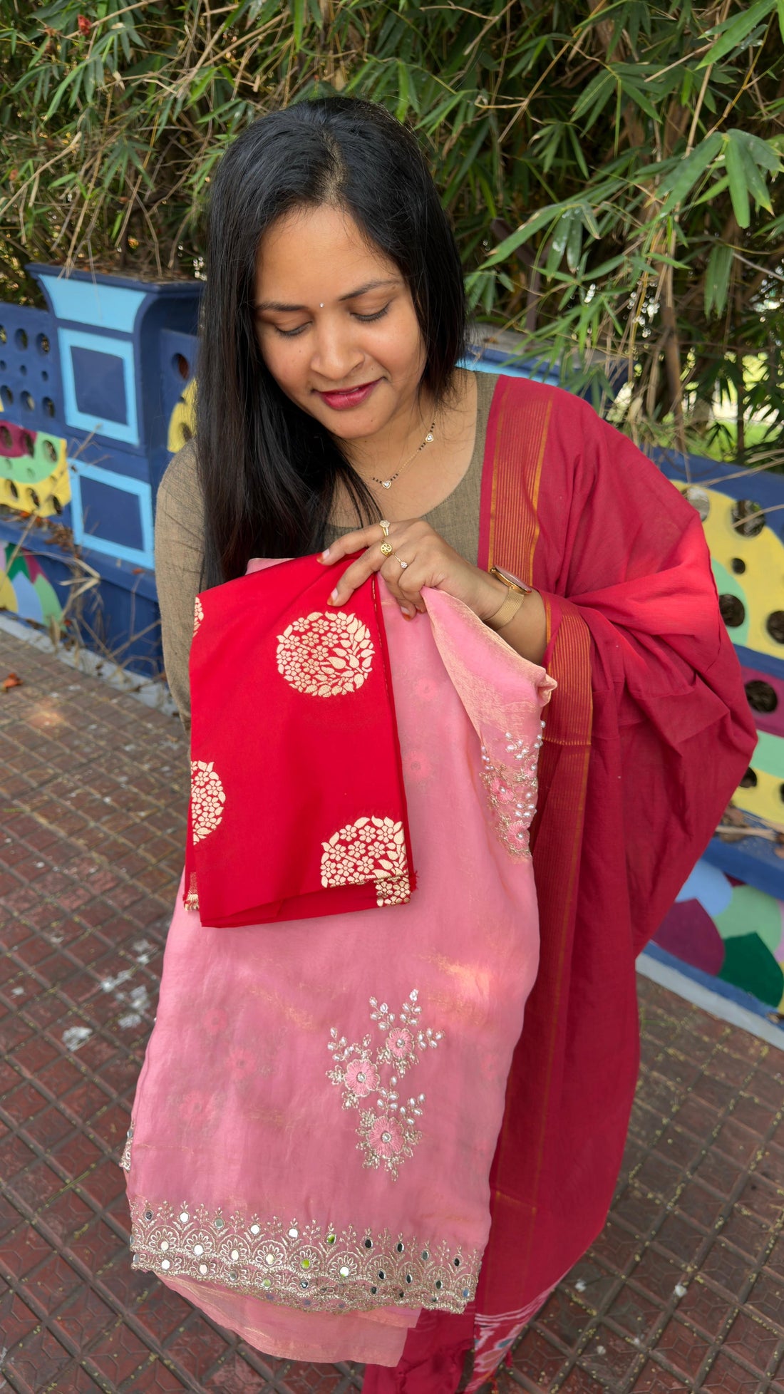 Glass tissue sarees with contrast Banarasi blouse