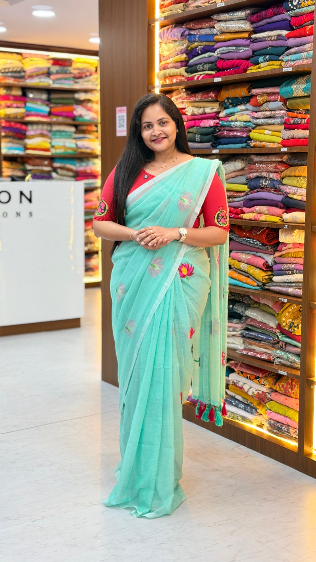 Mul cotton sarees with embroidery