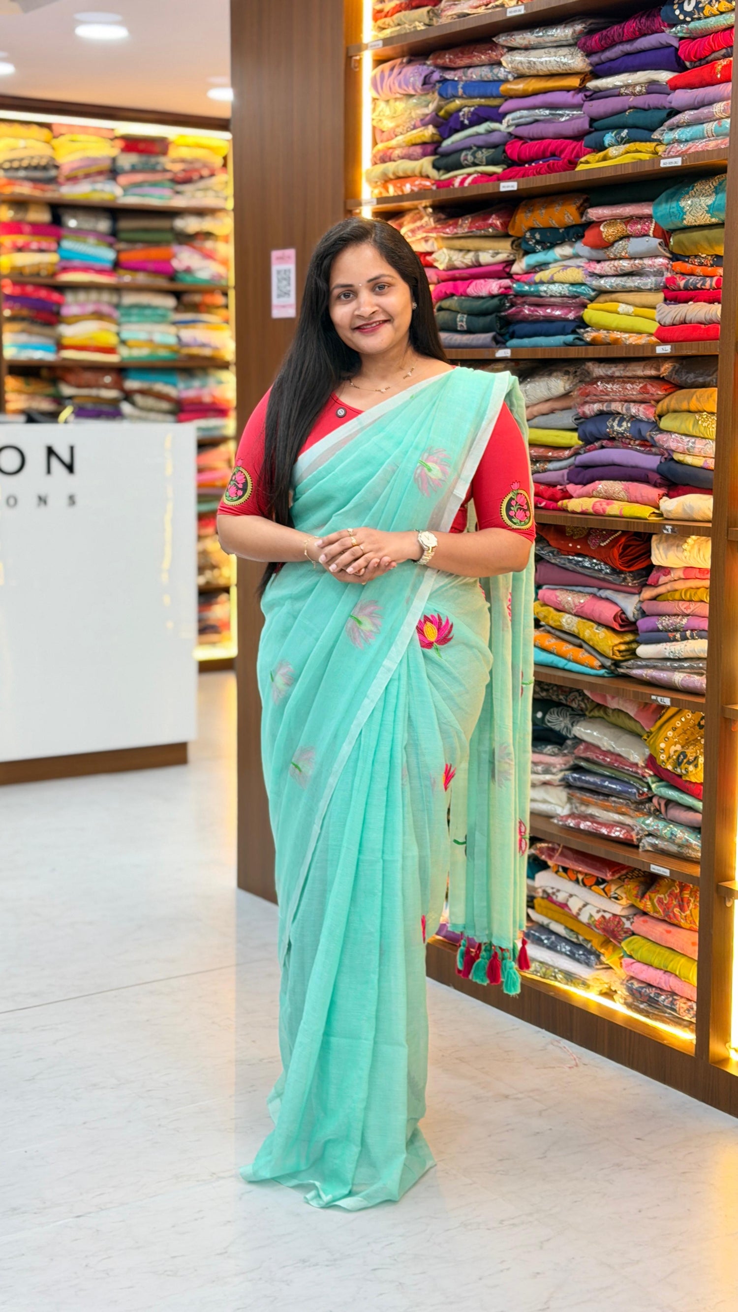 Mul cotton sarees with embroidery