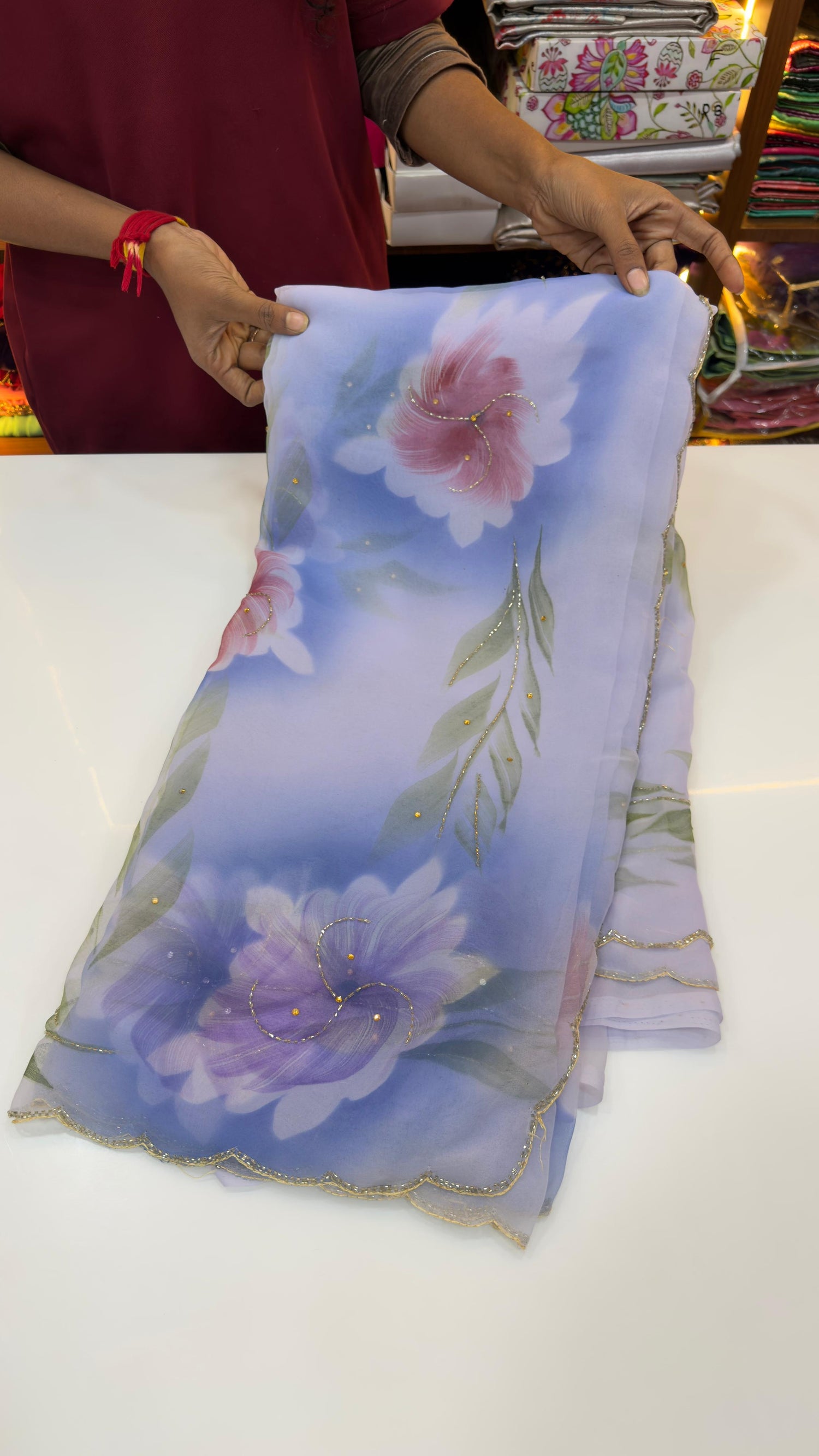 Light weight brush paint maggam work sarees