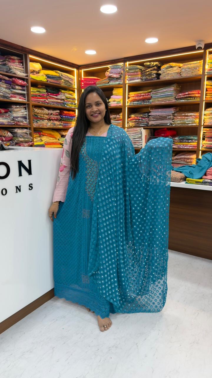 Chikankari Georgette fabric dress material