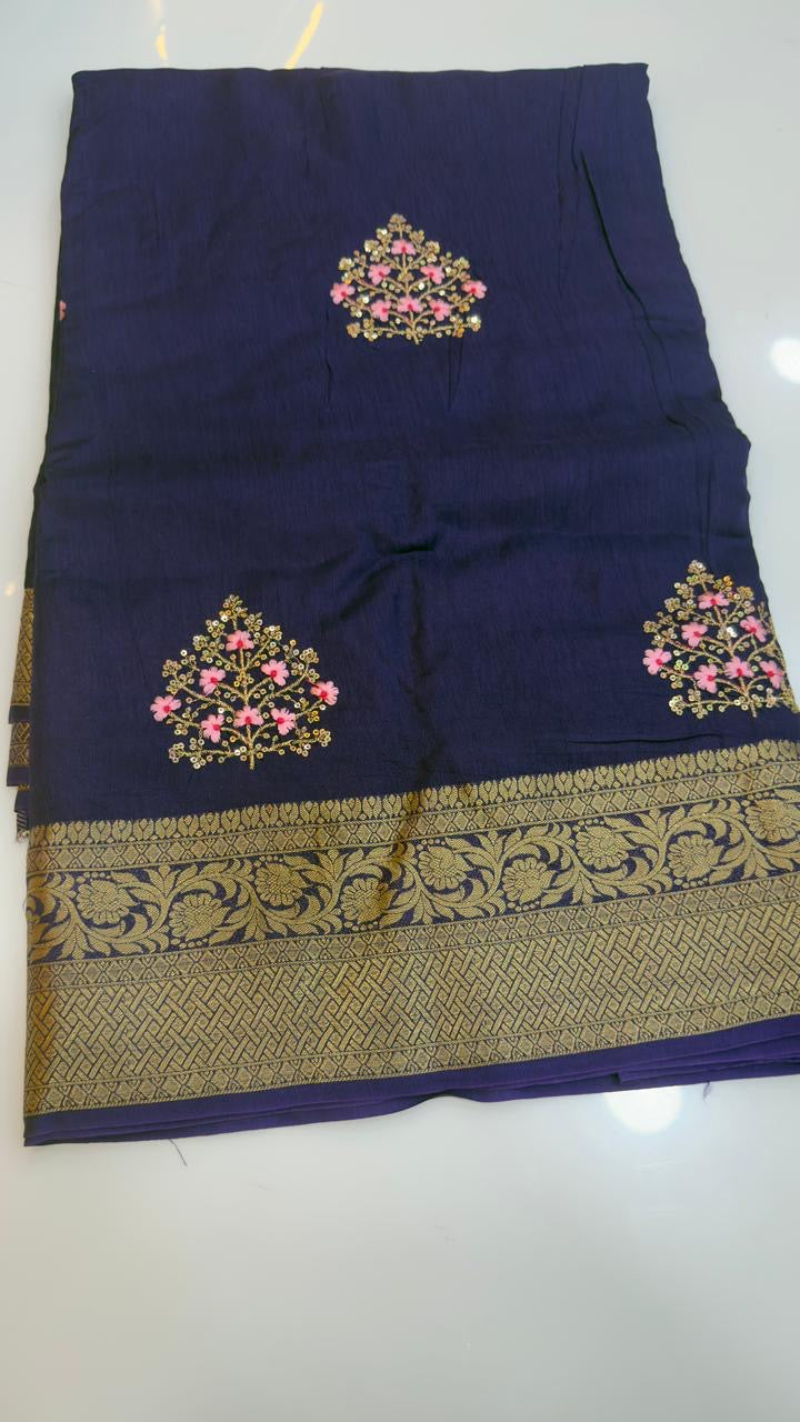 Banarasi matka crepe silk sarees with embroidery work