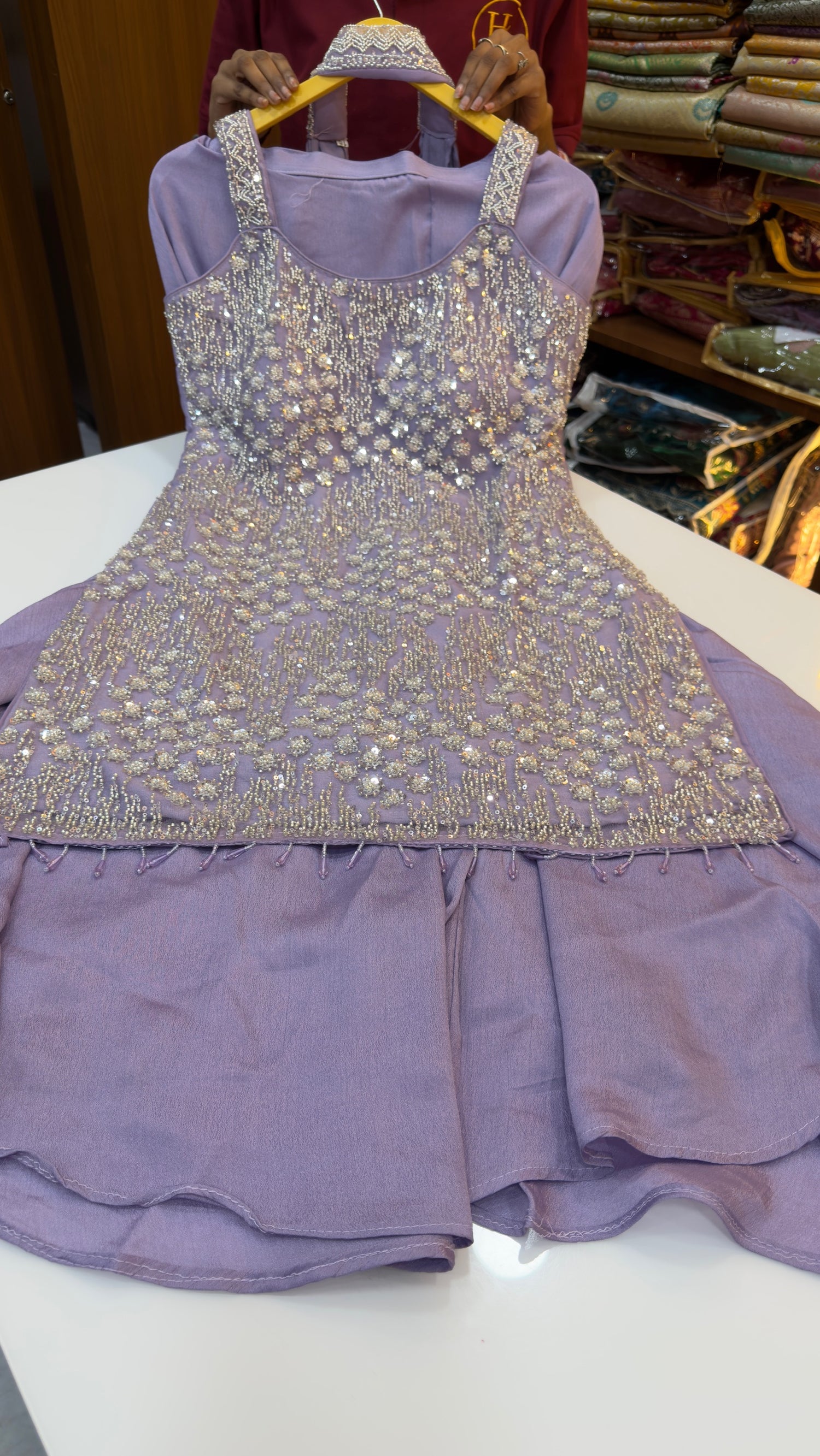 Sharara with heavy work in lavender shade