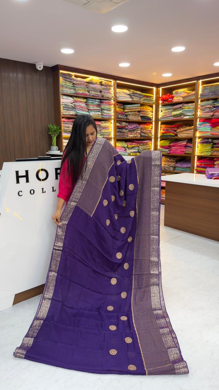 Pure Banarasi chiffon sarees with zari thread embroidery