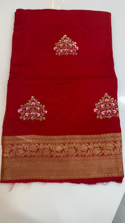Banarasi matka crepe silk sarees with embroidery work