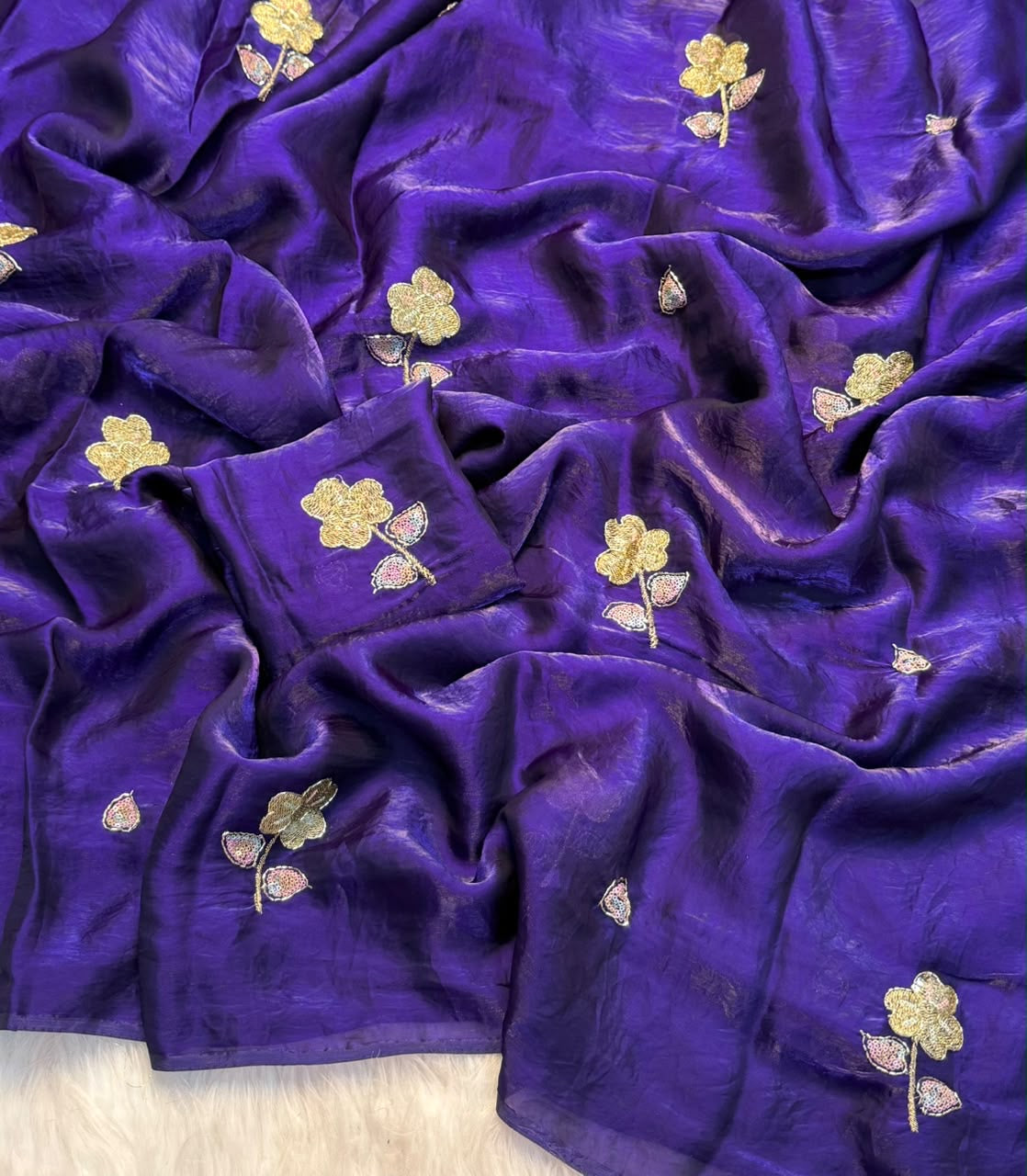 Space Silk Saree With Fancy Bhungali work &amp; Multi Color Sequince Embroderiy Work