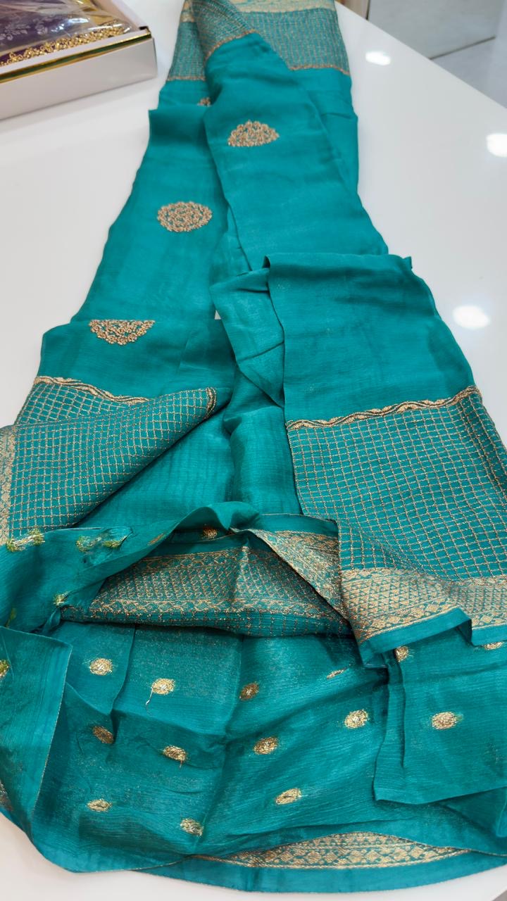 Pure Banarasi chiffon sarees with zari thread embroidery