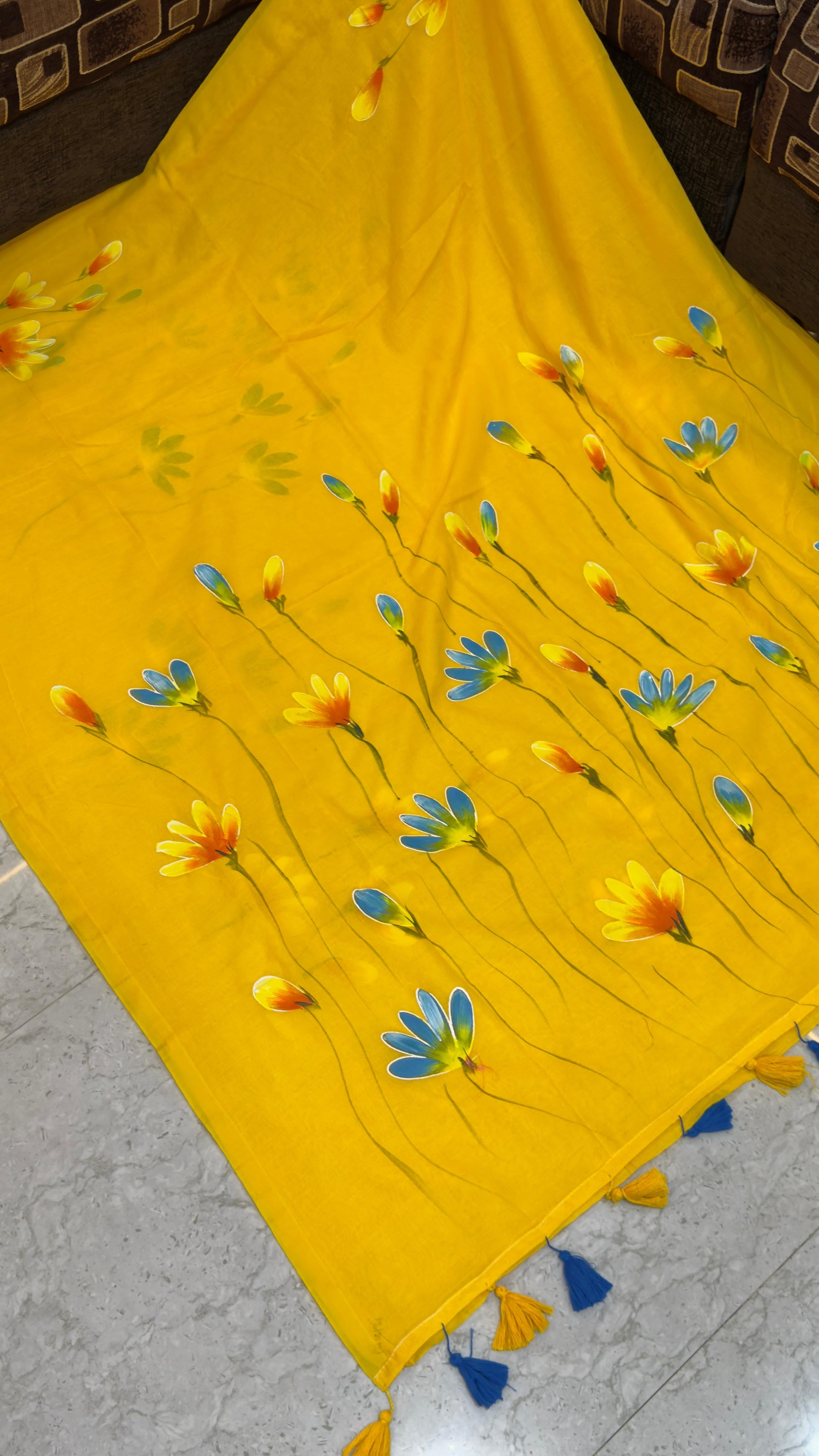 Hand paint Mul cotton saree