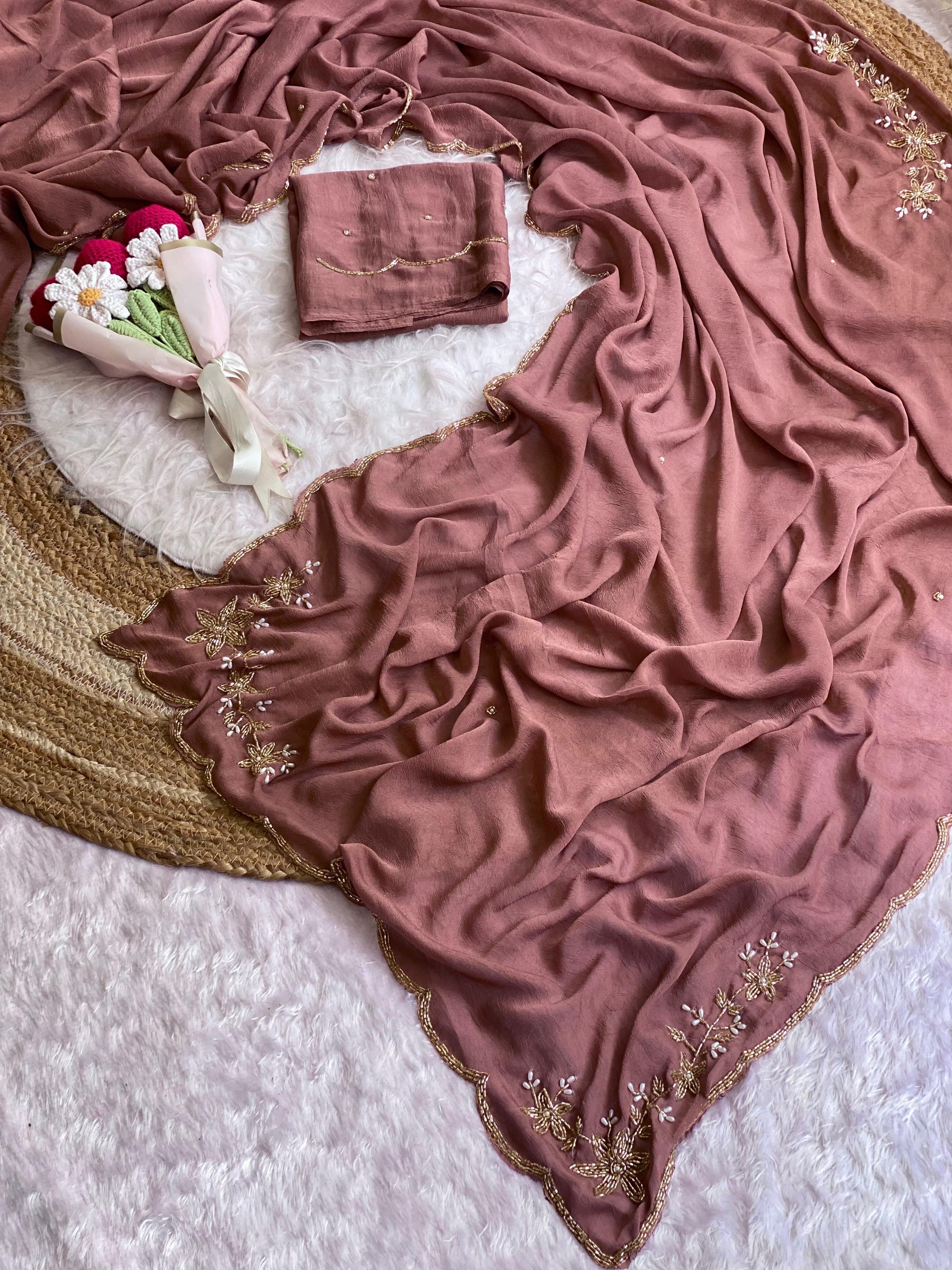 Soft Crush Silk Saree With Premium Handwork(NON-STORE)