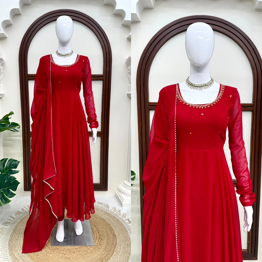 Red Anarkali with maggam work(NON-STORE)