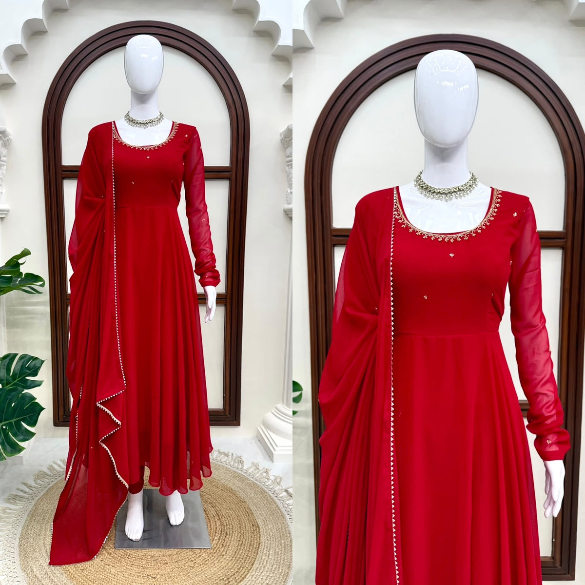 Red Anarkali with maggam work(NON-STORE)