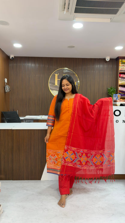 Handloom Pure Cotton 3 piece sets with Pochampally weaving