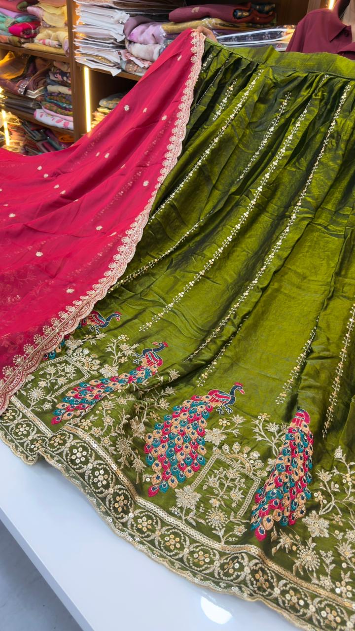 Party wear Lehengas in Space silk fabric