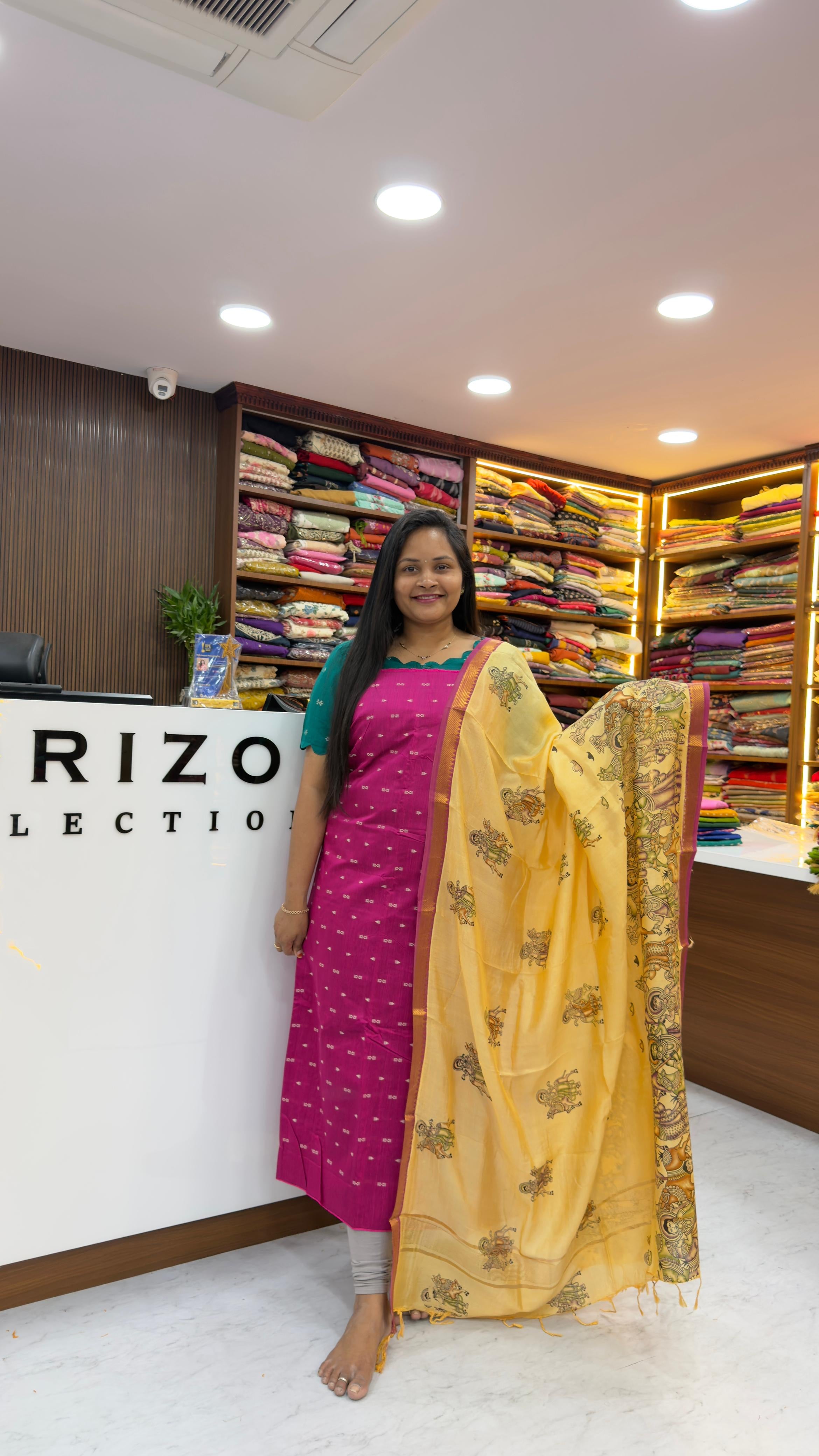 Raw silk dress material with Nellore silk nizam borders dupatta