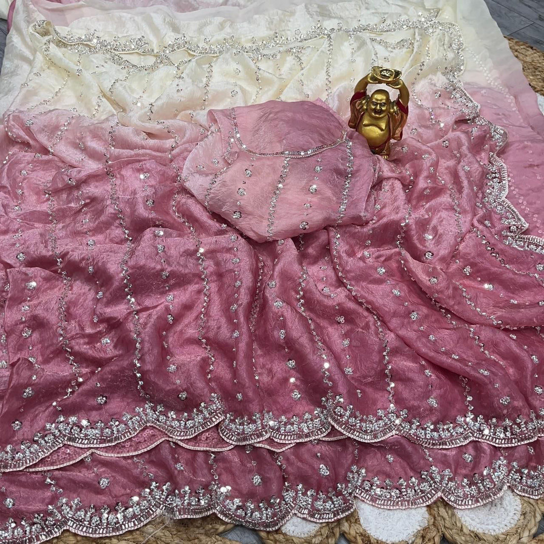 space silk dual shade saree with hand work