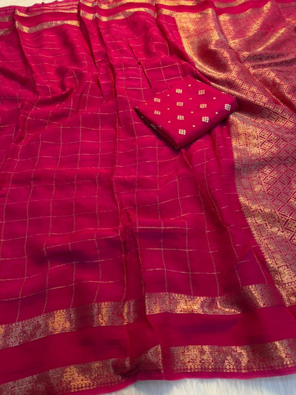 Pure viscose Georgette satin border saree with pallu design with pure viscose blouses(NON-STORE)