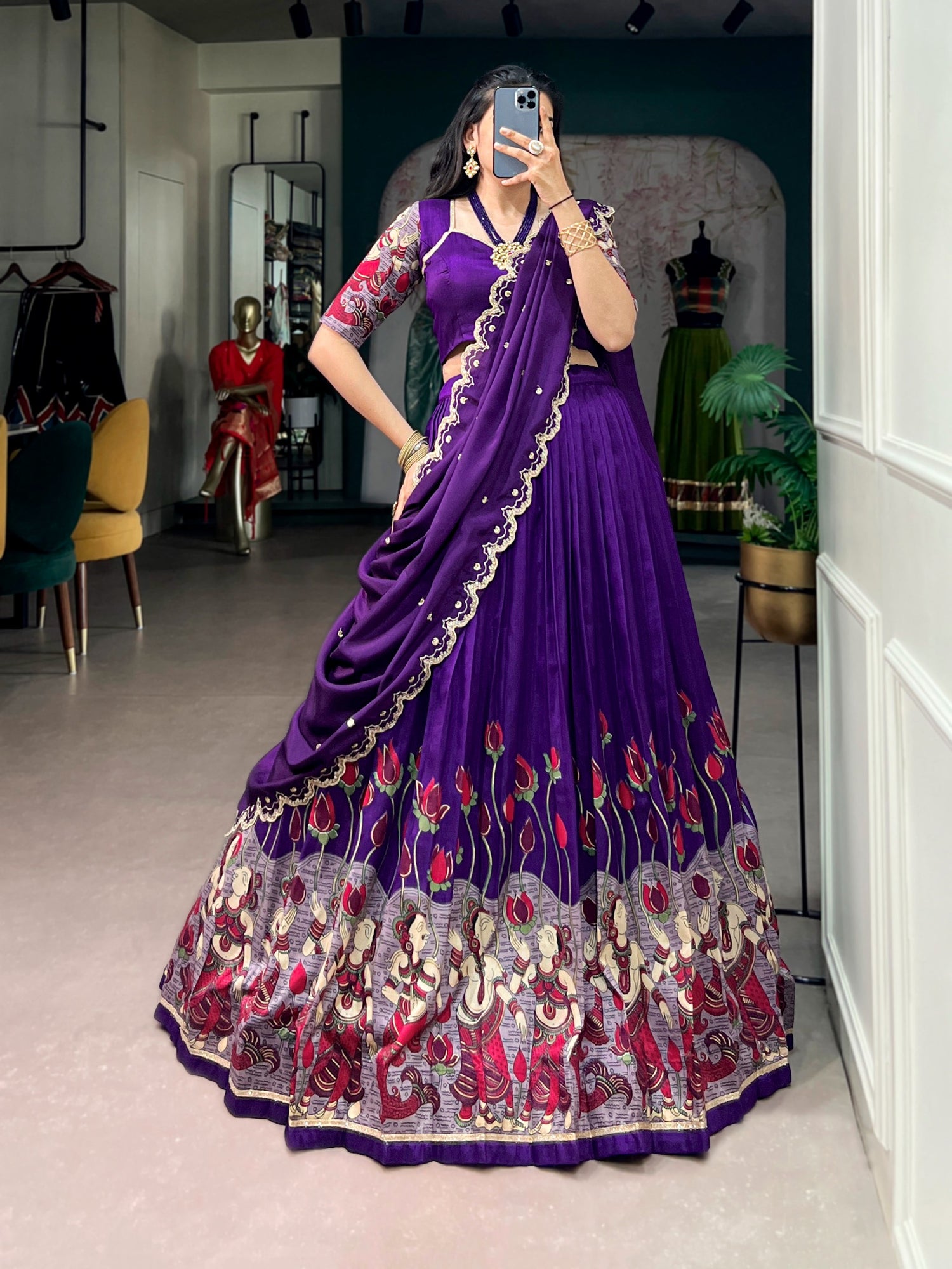Tasar Kalamkari Lehenga(NON-STORE)