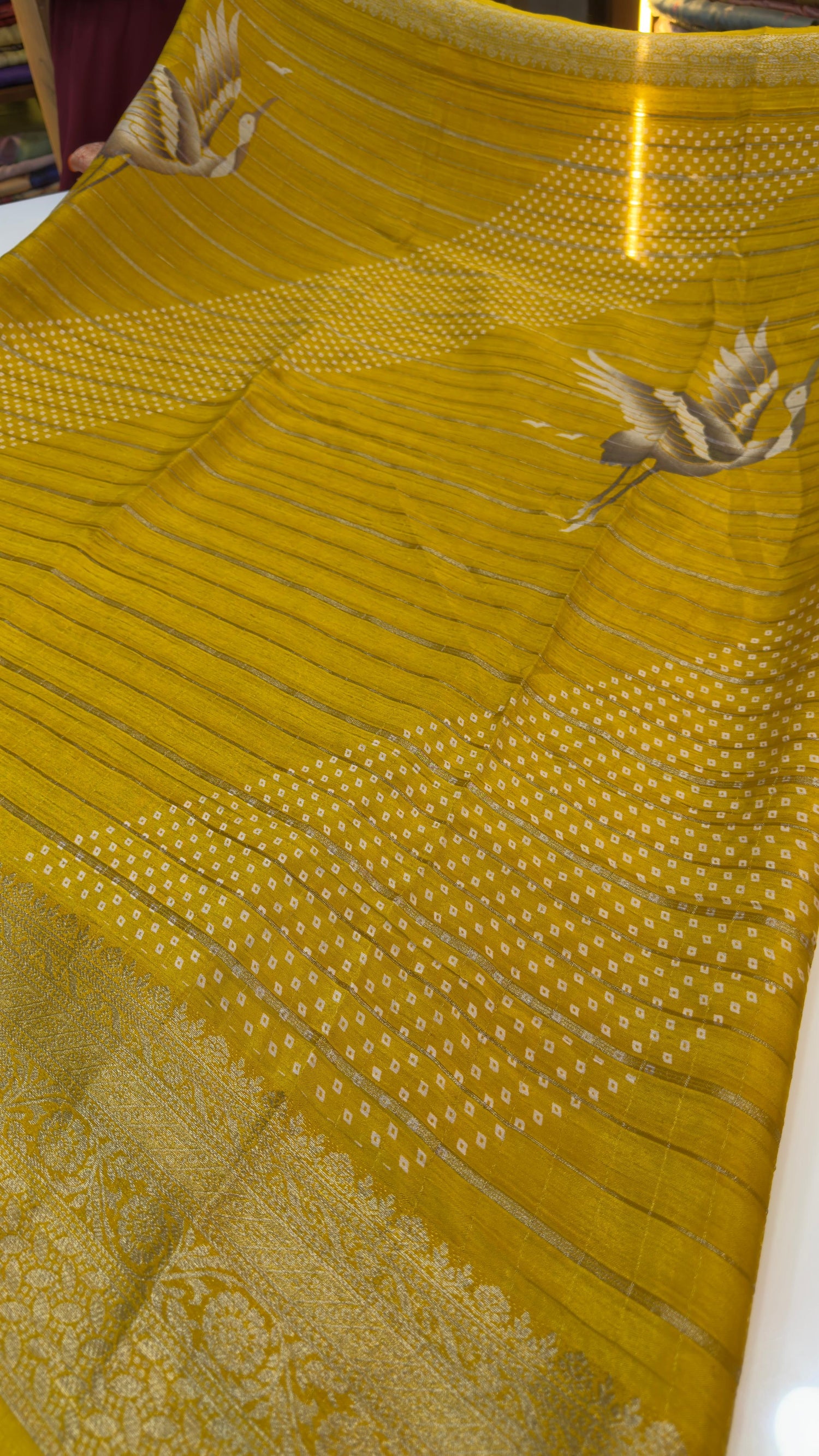 Premium quality light weight chinon sarees with silver zari lines