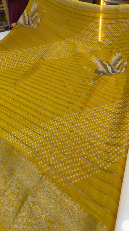 Premium quality light weight chinon sarees with silver zari lines