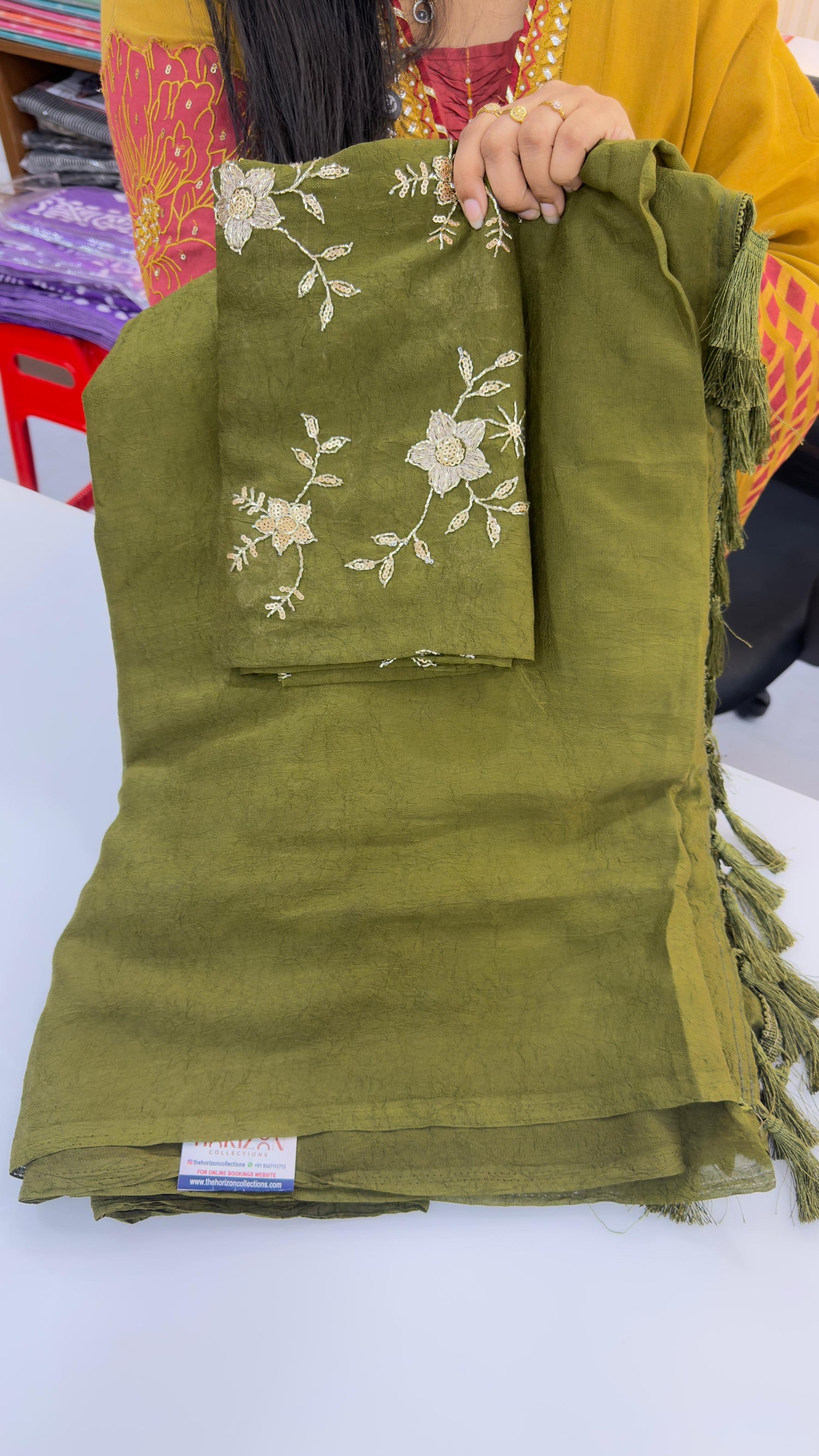 Premium Star Georgette with Crush Pattern &amp; Katli Work Blouse