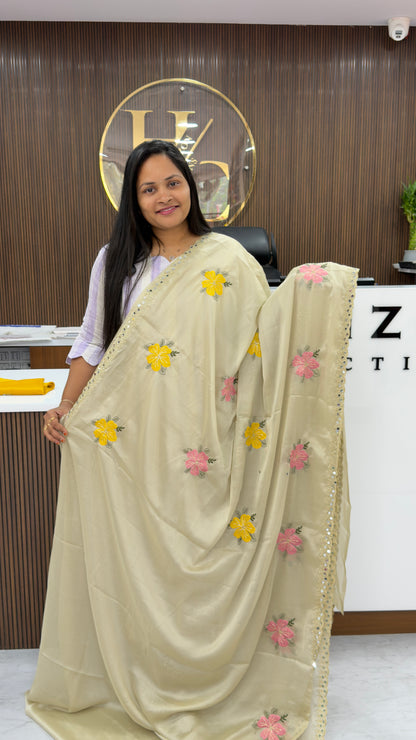 Cream chiffon sarees