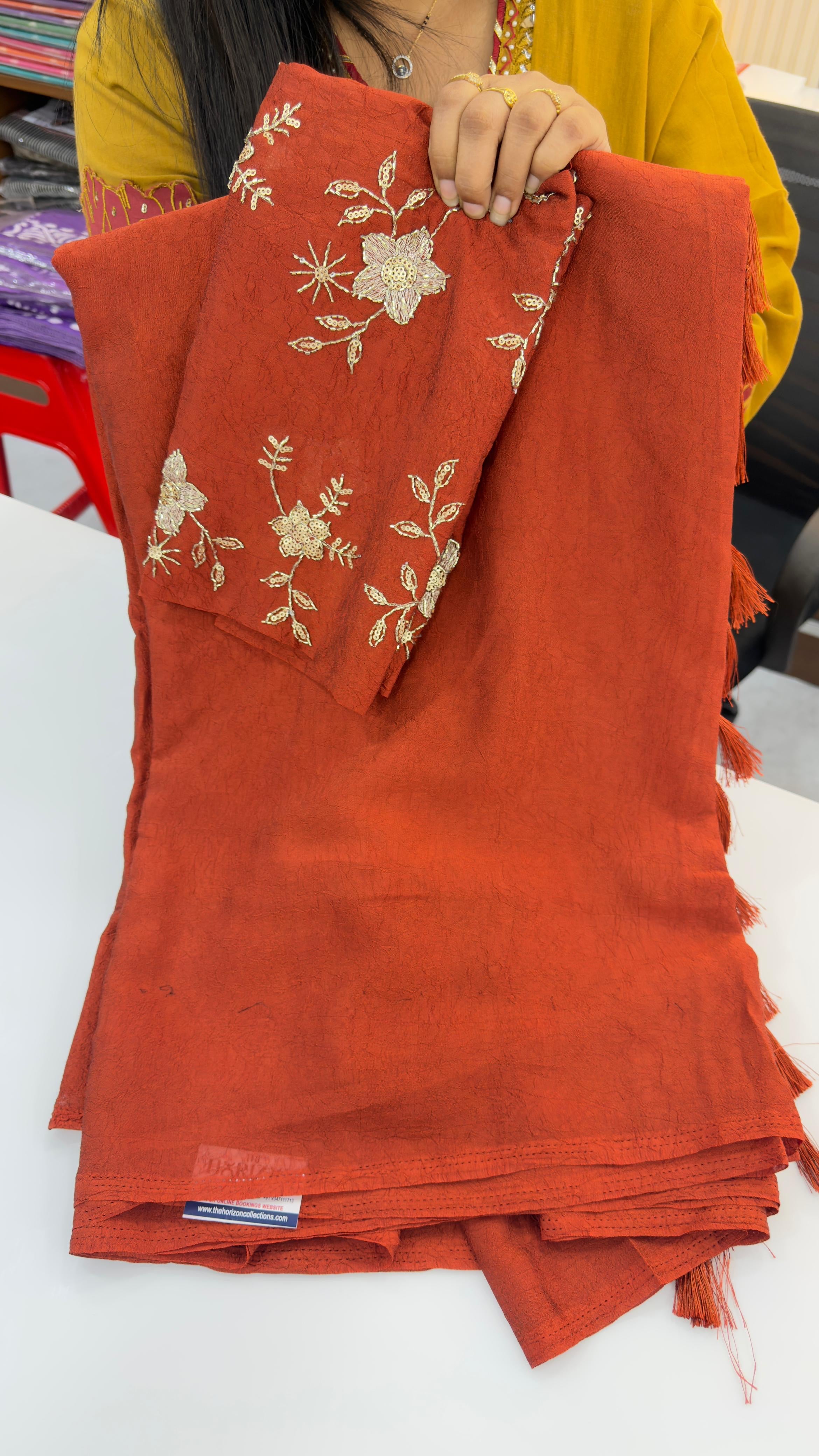 Premium Star Georgette with Crush Pattern &amp; Katli Work Blouse