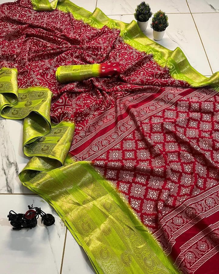 Red floral With parrot green