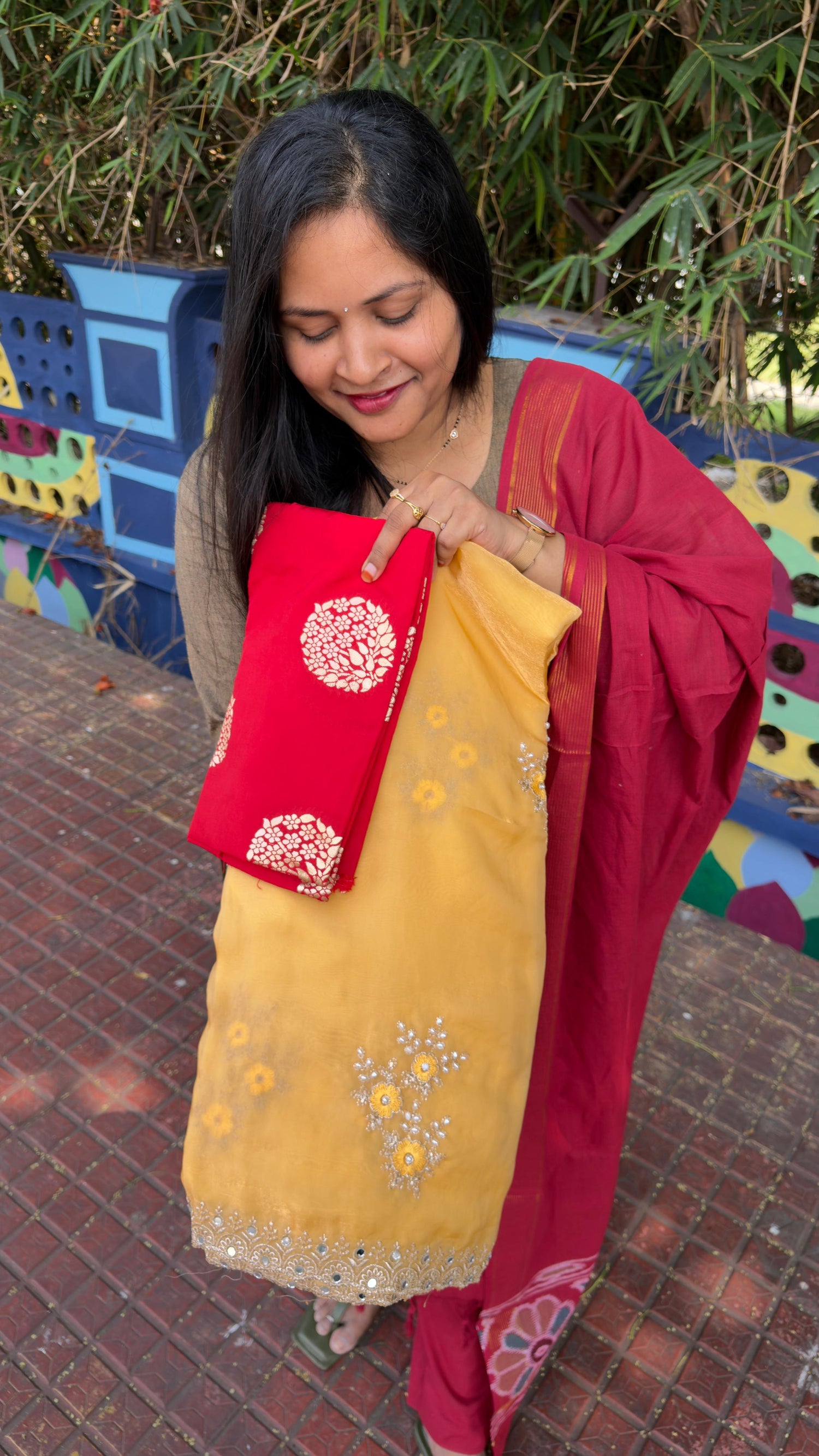 Glass tissue sarees with contrast Banarasi blouse