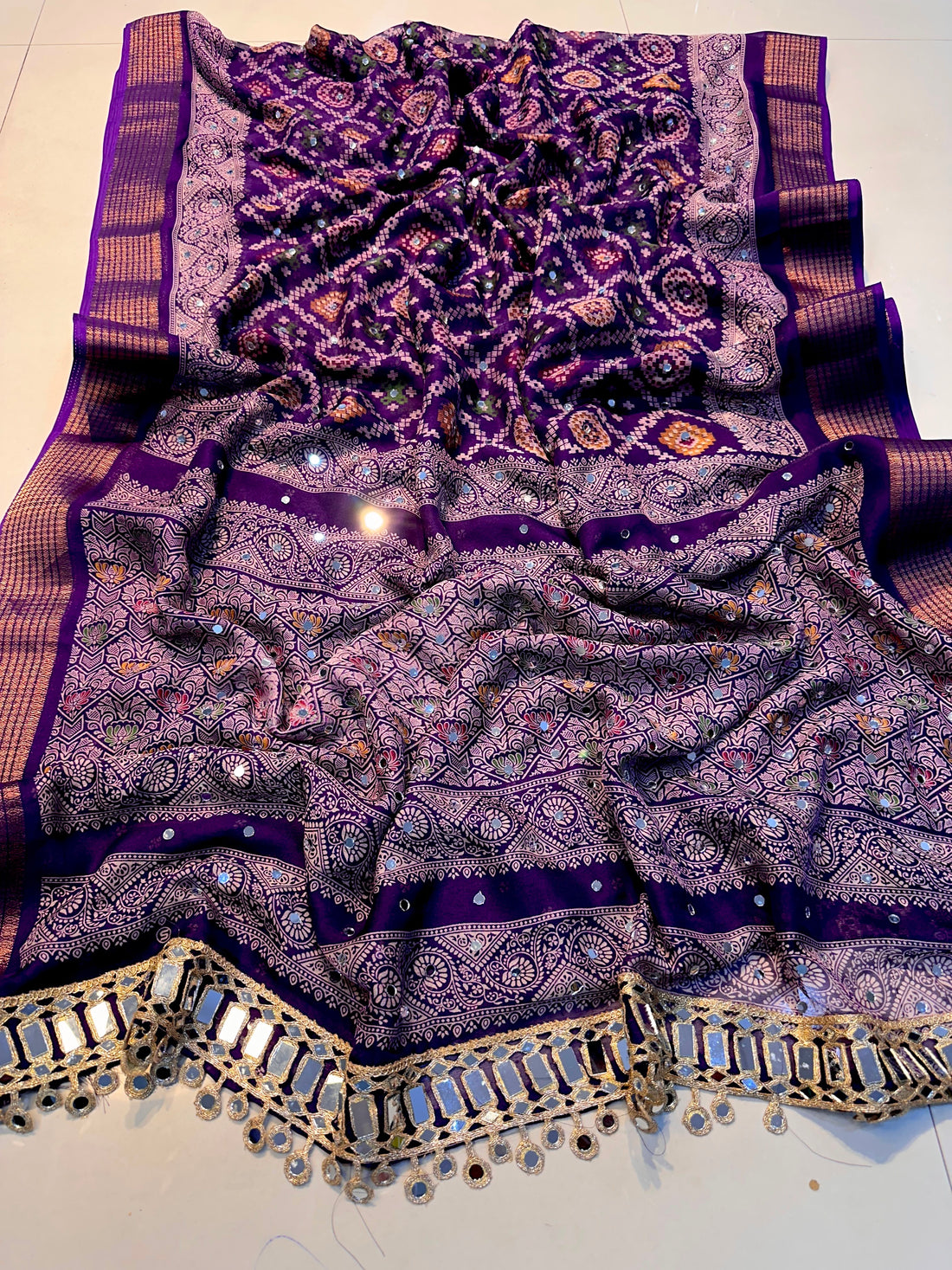 Marshmallow saree with all over mirror work