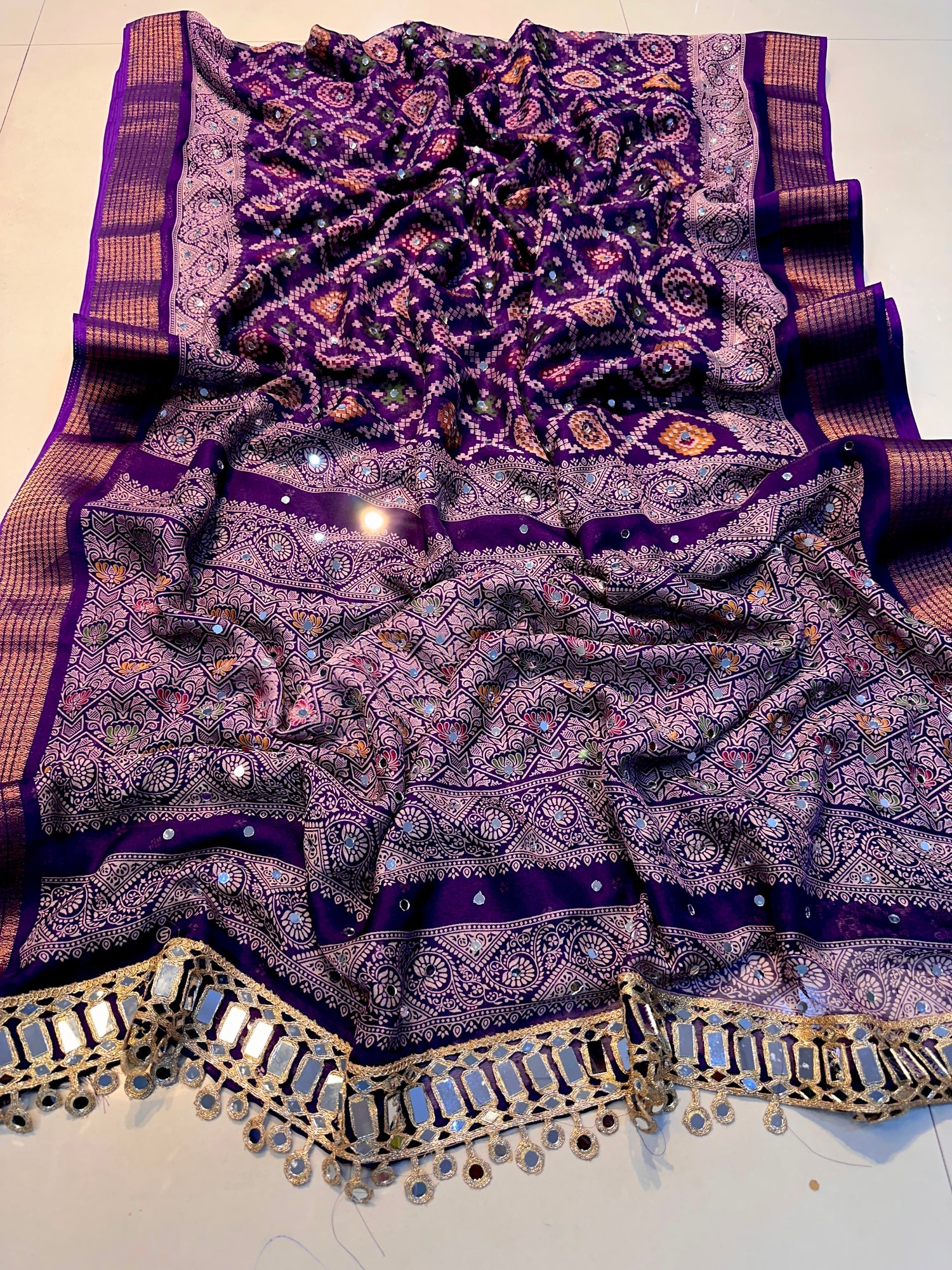 Marshmallow saree with all over mirror work