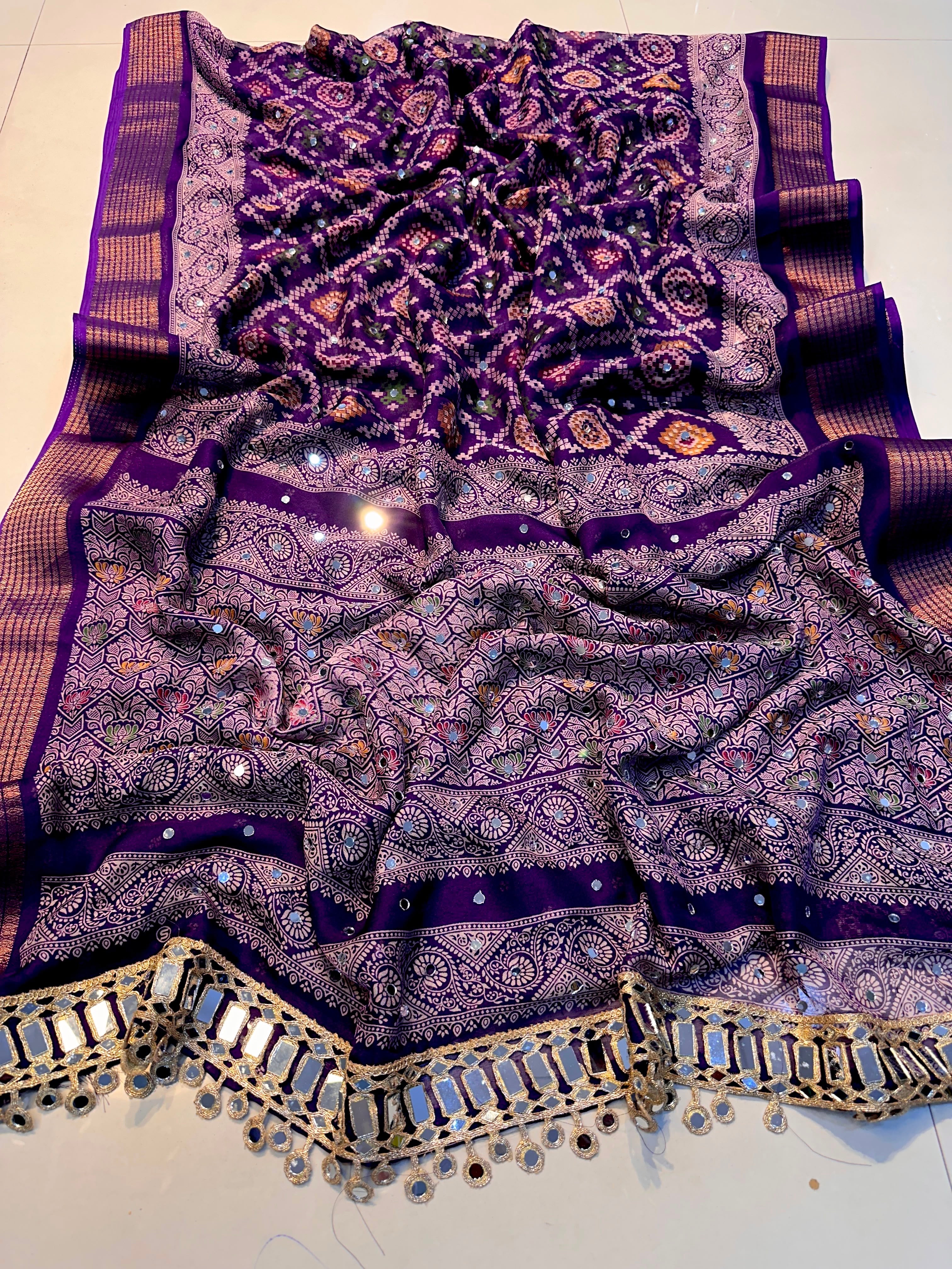 Marshmallow saree with all over mirror work