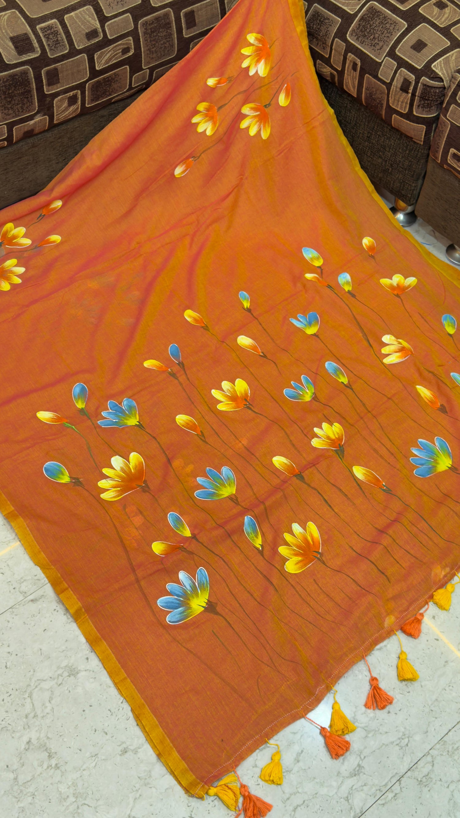 Hand paint Mul cotton saree