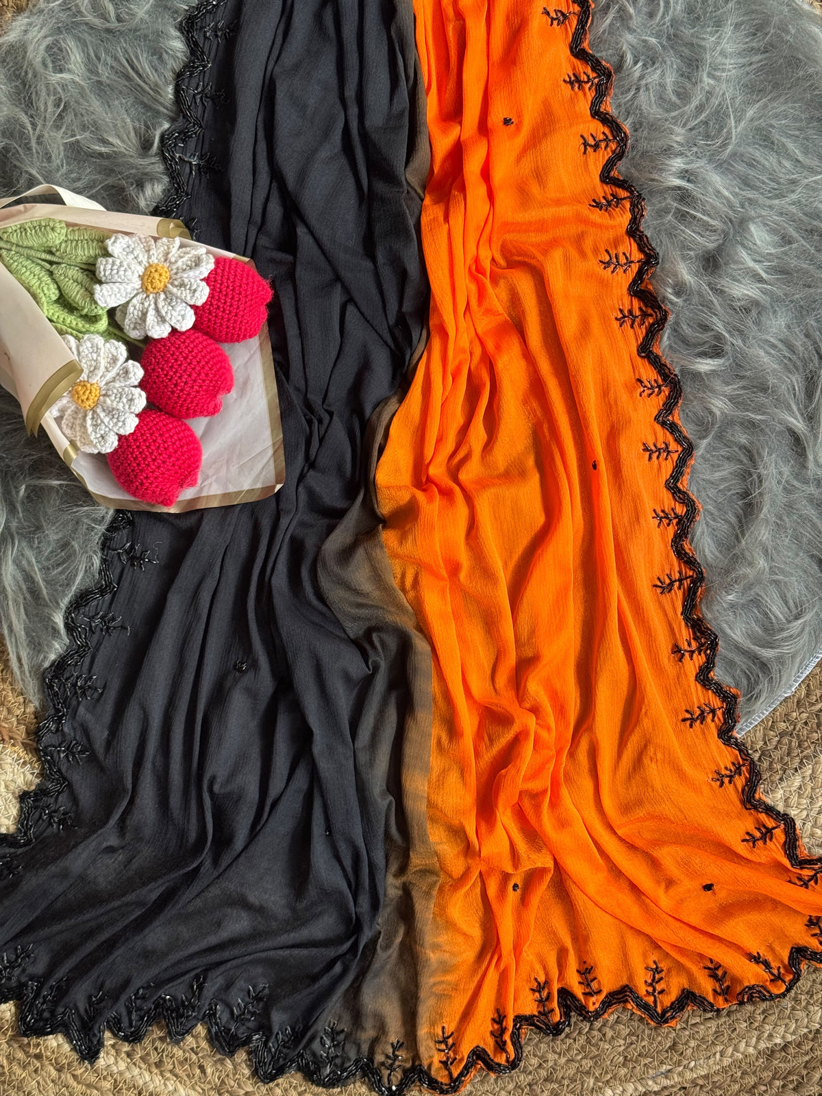 Soft Viscose Chinnon Saree With Beautiful Handwork(NON-STORE)