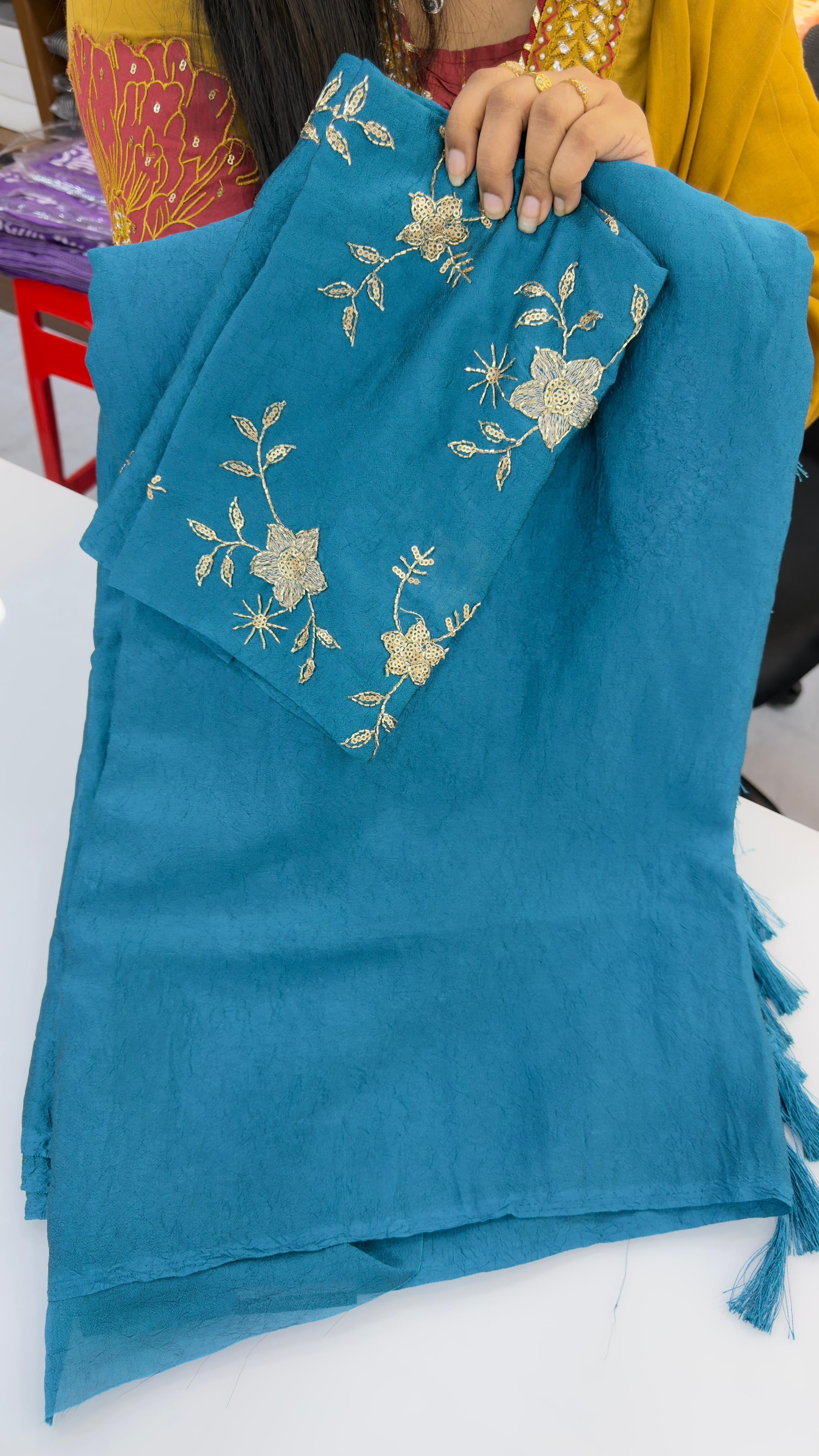 Premium Star Georgette with Crush Pattern &amp; Katli Work Blouse
