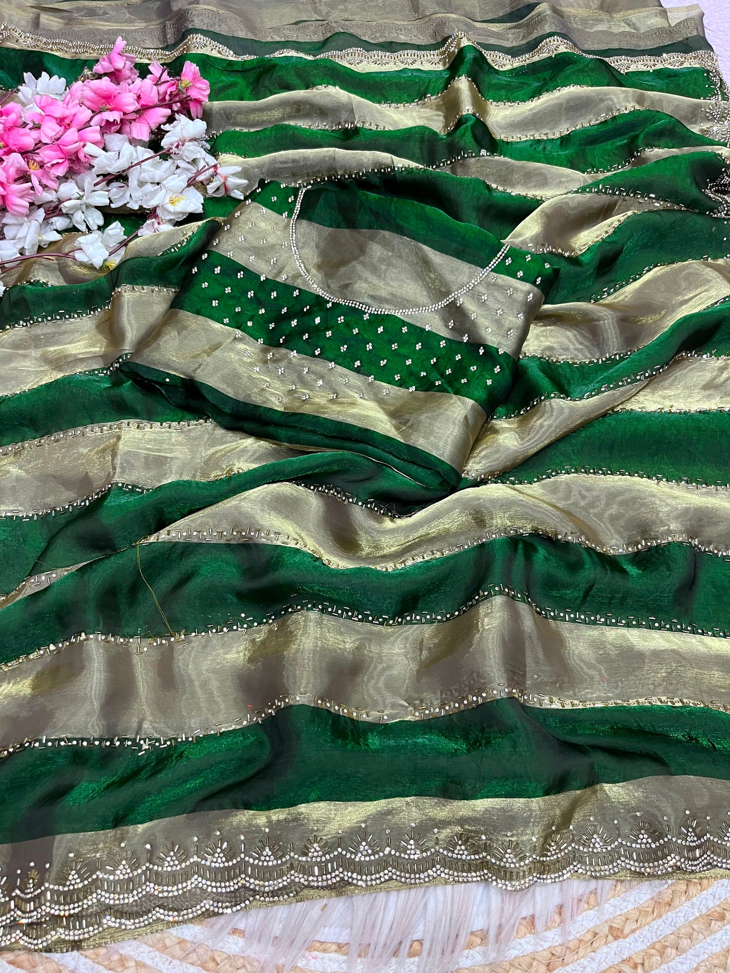Space soft Silk Blooming With Beautiful jarkhan Work With Siroski Work(NON-STORE)