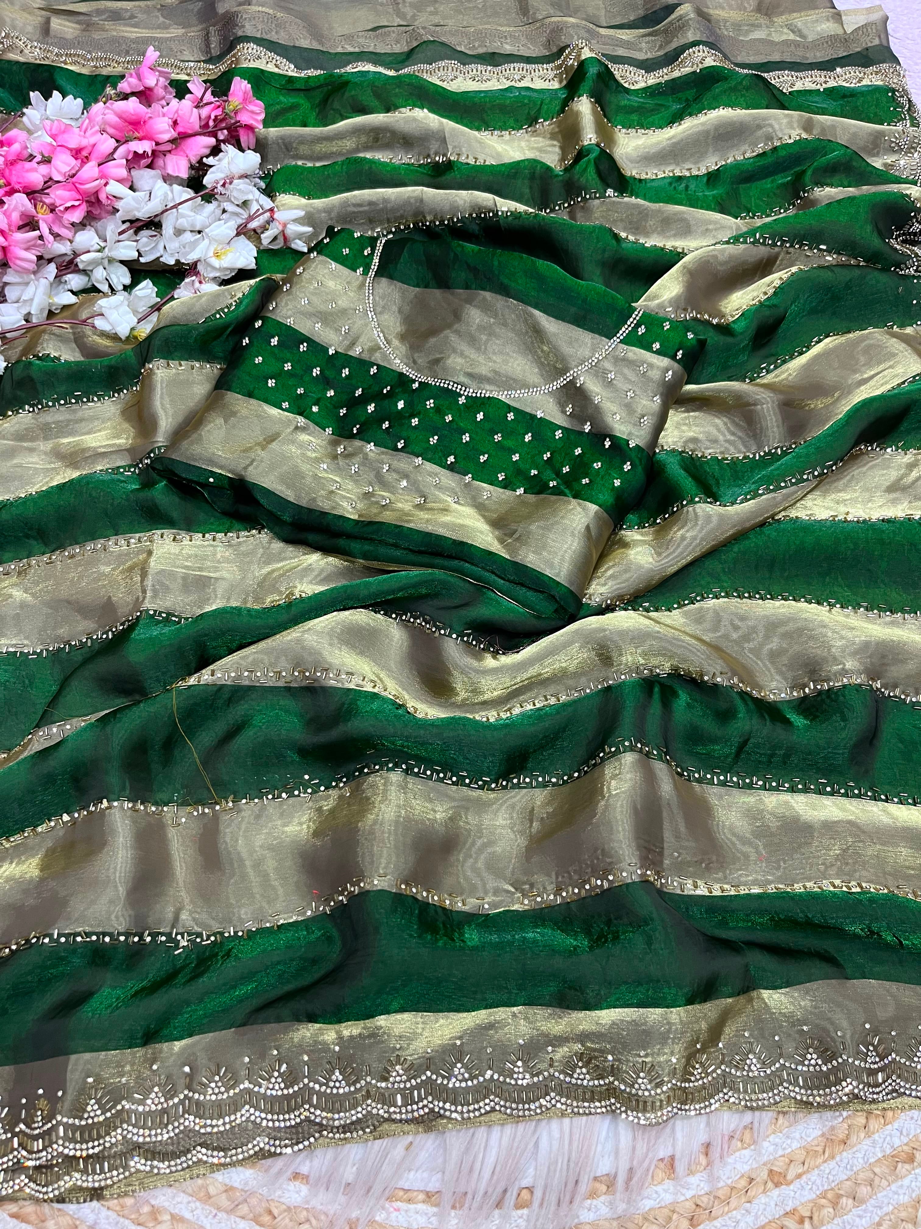 Space soft Silk Blooming With Beautiful jarkhan Work With Siroski Work(NON-STORE)