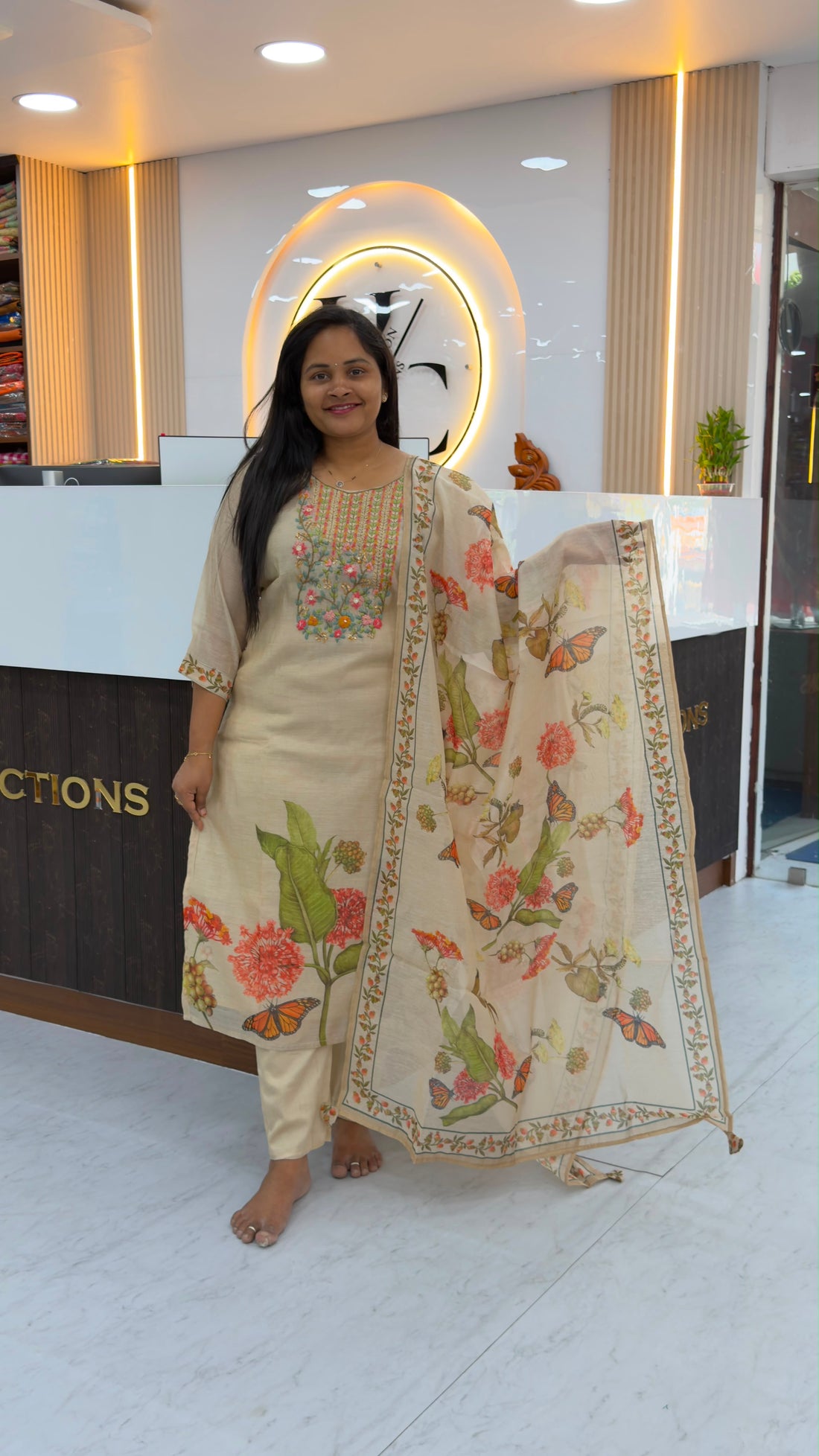 Tussar Kantha work three piece sets