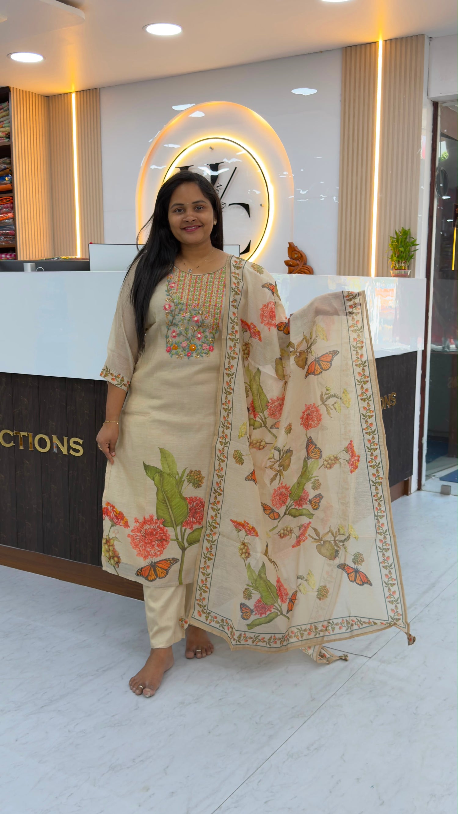 Tussar Kantha work three piece sets