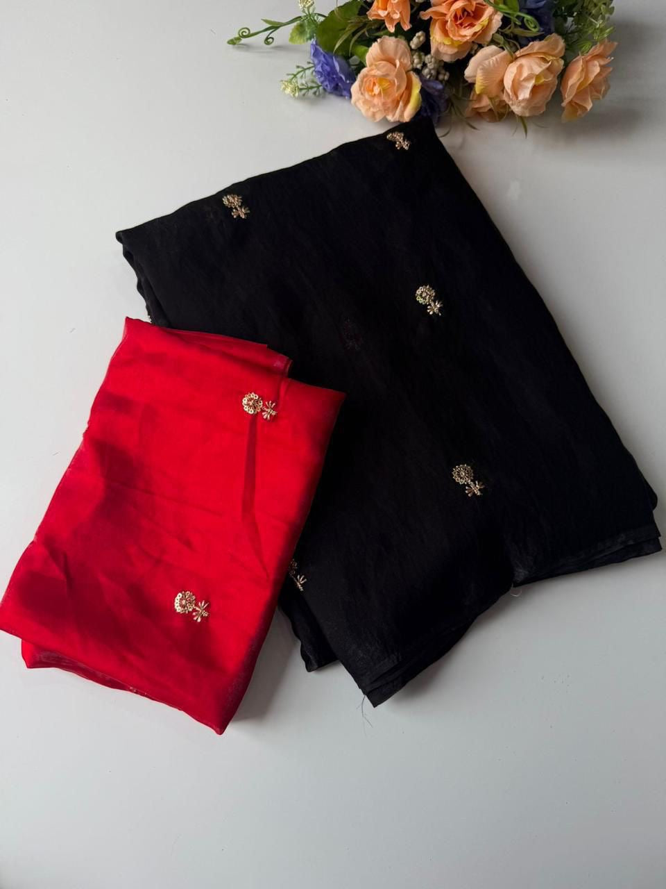 Fendy Sattin Multi Sequence Emrodairy Work With Contrast Running Blouse